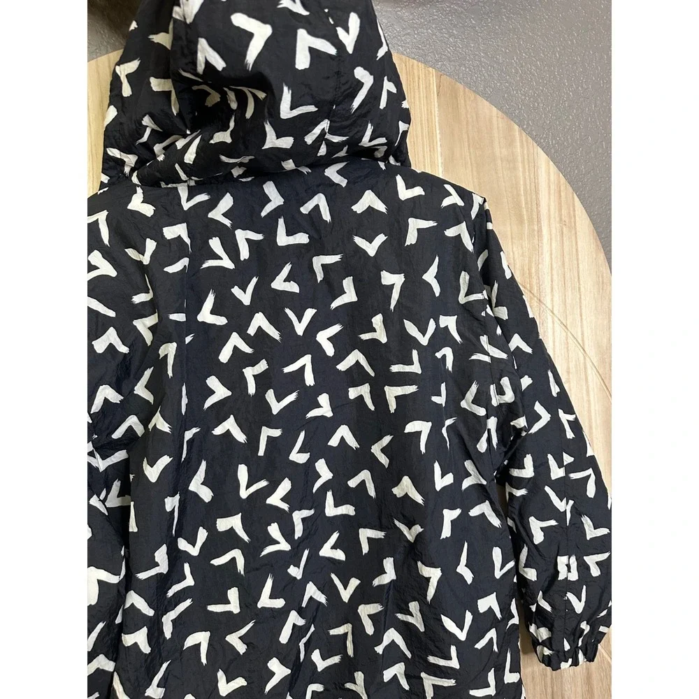 Obermeyer Pullover Anorak Jacket Black‎ White Abstract Print Vintage 90s